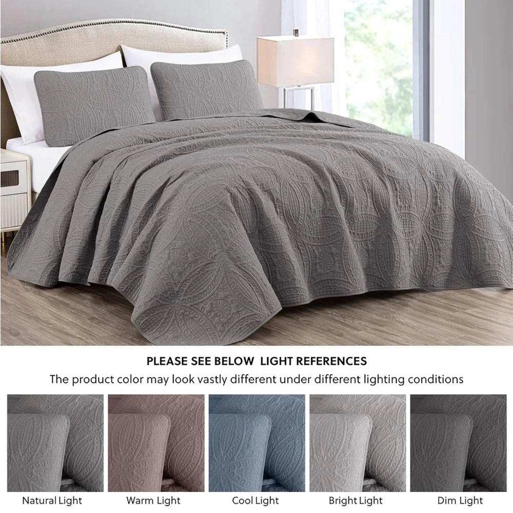 Chezmoi Collection Austin 3Piece Oversized Bedspread Coverlet Set Queen Gray New